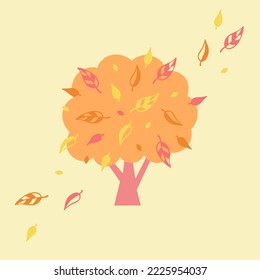 Vector illustration in pastel colors. Autumn tree simple element