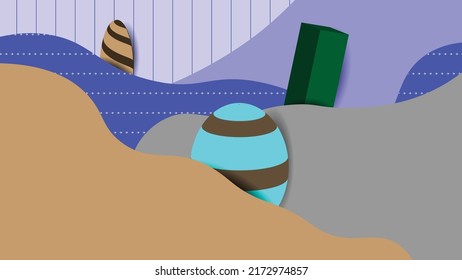 Vector illustration in pastel colors. Overlapping color fill. Colored waves. Objects with shading between layers of color.