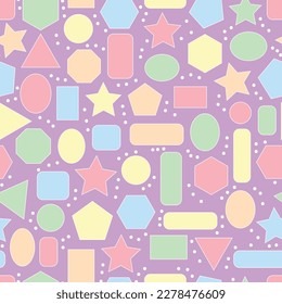 Vector illustration. Pastel geometrical shapes seamless repeat pattern. Best for gift wrapping, kids clothing and nursery décor.