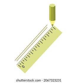 Vector illustration of a pastel green ruler and pen