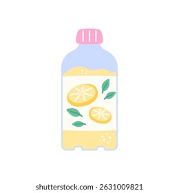 Vector illustration of a pastel lemonade bottle with citrus slices and cool juice details. Perfect for summer-themed designs, stickers, and healthy drink visuals
