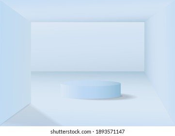 Vector illustration pastel sky blue color background with geometric podium shadow room on the floor. Platforms shapes for background product presentation minimal Abstract composition design, showcase