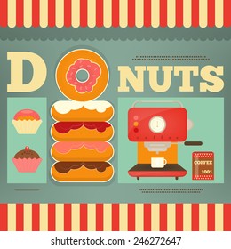 Vector illustration of pastries and cofee machine