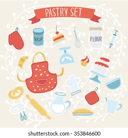 Vector illustration of pastry elements set