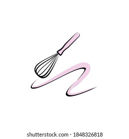 Vector illustration with pastry tools. Pastry whisk. Design element for pastry chef, chocolatier, baker.