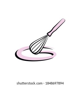 Vector illustration with pastry tools. Pastry whisk. Design element for pastry chef, chocolatier, baker.