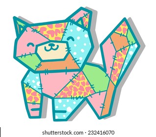 vector illustration patchwork cat 