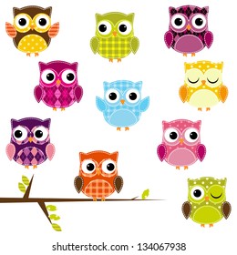 Vector Illustration of Patchwork Owls