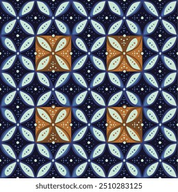 Padrão de Ilustração Vetorial BATIK MOTIF CEPLOK Batik Indonesian: é uma técnica de tingimento resistente à cera aplicada a tecidos inteiros, ou tecidos feitos usando essa técnica originados na Indonésia.