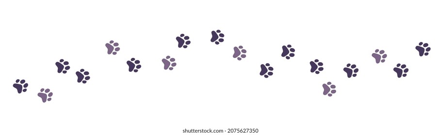 Vector illustration of path of animal paw print on white color background. Flat style design of seamless pattern with cat paw for web, site, banner, poster, card