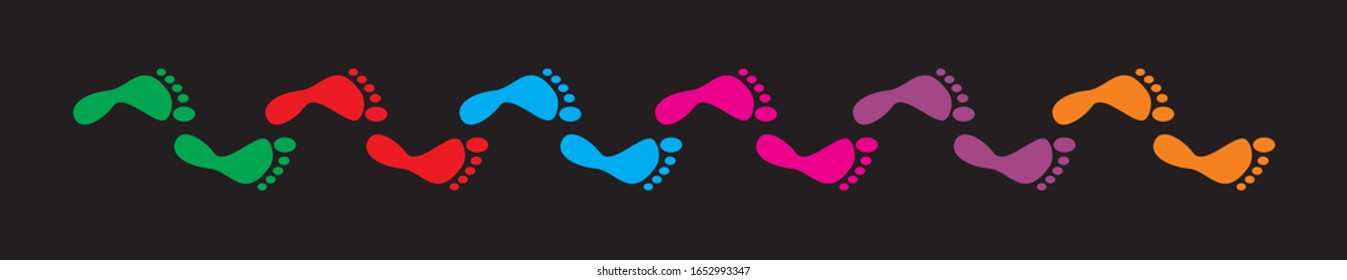 Ilustración vectorial, trayectoria con huellas coloridas.