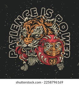 vector illustration patient is power with tiger for t shirt design