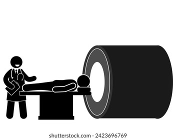 Vector illustration of patient receiving CT scan from doctor.