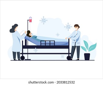 Vector illustration, patients who are being treated by doctors and nurses because of covid 19
