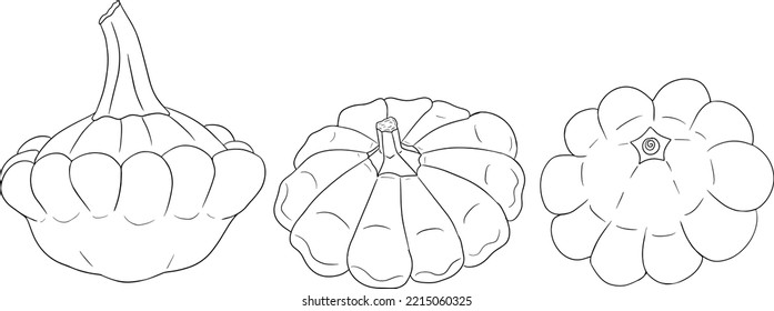 Ilustración vectorial de una satisfacción. Escuadrón de los tambores metálicos aislado en un fondo blanco. Colores de páginas con verduras. Calabaza en forma de plato