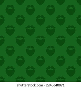 Vector illustration for Patrick Day. Seamless pattern with dark green beards and mustaches on the green background. Background creative design. Traditional holiday decoration. Festive backdrop.