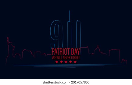 Vector illustration of Patriot Day 911 anniversary. USA Patriot Day banner. We will never forget.