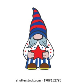 Vector illustration of the patriot dwarf of America in July for a festive design. America's Independence Day is July 4. Isolated on a white background.