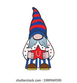 Vector illustration of the patriot dwarf of America in July for a festive design. America's Independence Day is July 4. Isolated on a white background