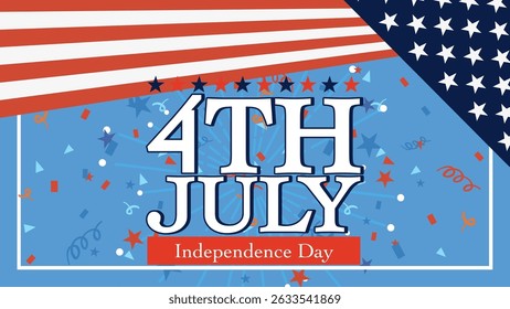 Vector illustration with patriotic colors, stars, and stripes. Celebratory confetti adds festive flair to the composition