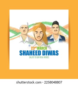 vector illustration for patriotic concept banner for 23 march Shaheed Diwas means Martyr's Day , written Hindi text amar jawan means martyrs soldier.