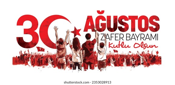 Vektorgrafik patriotischer Familien feiert den Unabhängigkeitstag ihrer Länder. "30 Ağustos Bayramı Kutlu Olsun" (übersetzen: glücklicher 30. August Siegstag)




