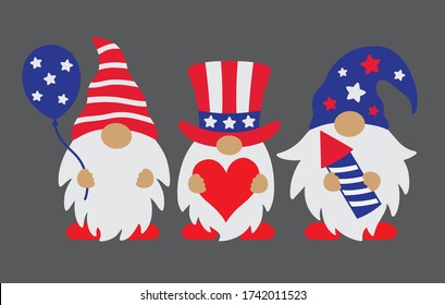 Vector illustration of patriotic gnomes celebrating 4th of July.
