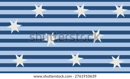 Vector illustration of a pattern with alternating light and dark blue horizontal stripes, featuring white stars evenly distributed across the design. Desktop wallpaper background.