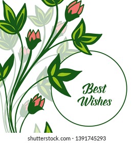 Vector illustration pattern art green leafy flower frame for lettering best wishes