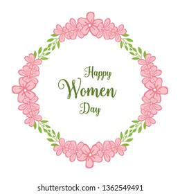 Vector illustration pattern art pink flower frame for template happy women day