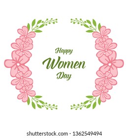 Vector illustration pattern art pink flower frame for template happy women day