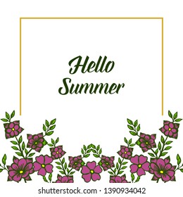 Vector illustration pattern art purple wreath frame for template hello summer