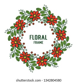 Vector illustration pattern art red floral frame with white background hand drawn