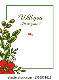 Vector illustration pattern art red wreath frame for card will you marry me