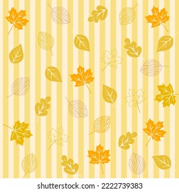 Vector illustration. Pattern with autumn leaves on a beige striped background. Background for the site, for packaging, product design.
