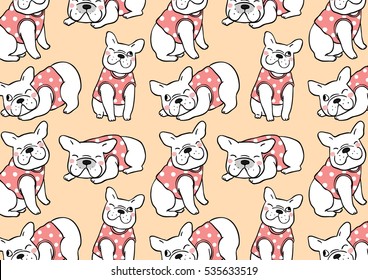 Vector illustration pattern background of cute pug dog.Doodle cartoon style.