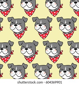Vector illustration pattern background design of head dog on yellow pastel.