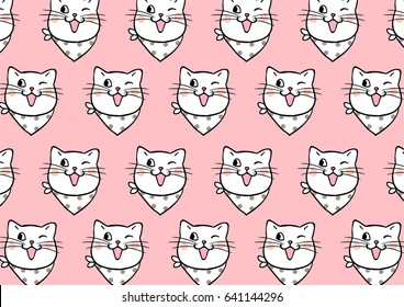 Vector illustration pattern background design of head cat on sweet pastel.