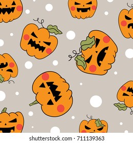 Vector illustration pattern background design of pumpkin in Halloween day different emotion.Draw doodle cartoon style.