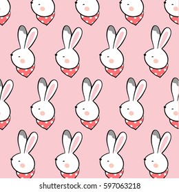 Vector illustration pattern background of head rabbit in Easter day on pink pastel.