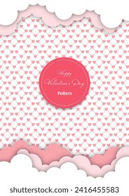 Vector illustration pattern background, mini heart and line pattern on light pink background, also with clouds at the top and bottom