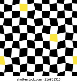 vector illustration pattern of black and white distorted squares, with yellow insertions