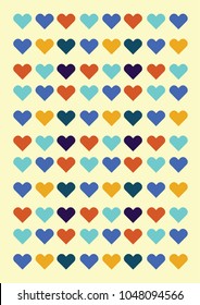 Vector illustration pattern of blue and orange hearts