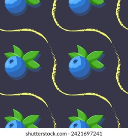 patrón de ilustración vectorial arándano con hojas, puntos de polka