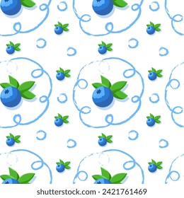 vector illustration pattern blueberry with leaves, polka dots