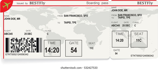 Vector illustration of pattern of a boarding pass or air ticket