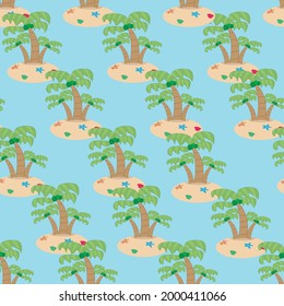 Vector Illustration of Pattern Coconut Wood on Island, and Blue Colors Background.