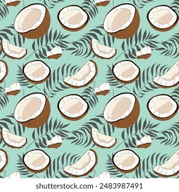 vector illustration, a pattern with coconuts and palm trees on a summer theme