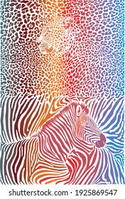 vector illustration pattern color background leopard and zebras skin