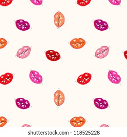 vector illustration pattern of colorful lipstick kiss marks on light pink background